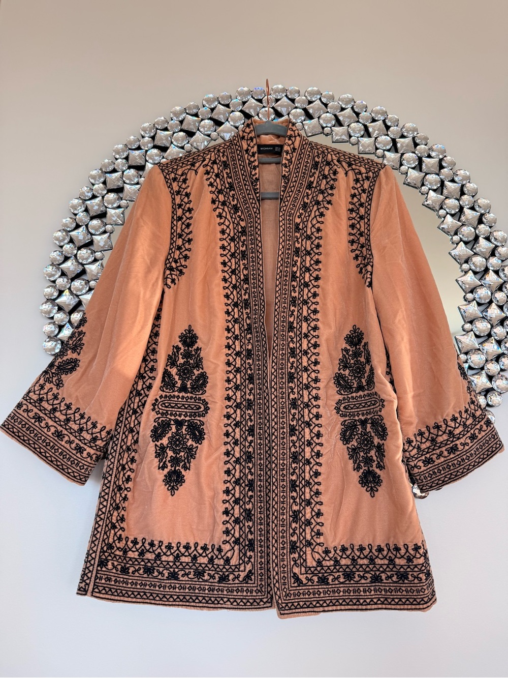 Embroidered Velvet blazer with Black Floral Detailing